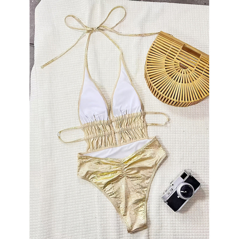 Damen Einteiliger Badeanzug mit raffinierten Cut-Outs und elegantem Gold-Design Drune