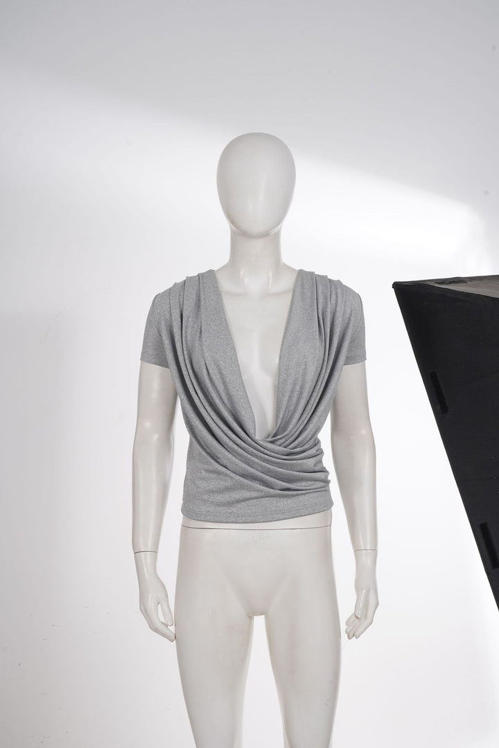 Damen elegantes Wickeloberteil mit tiefem V-Ausschnitt und einzigartiger Drapierung Drune