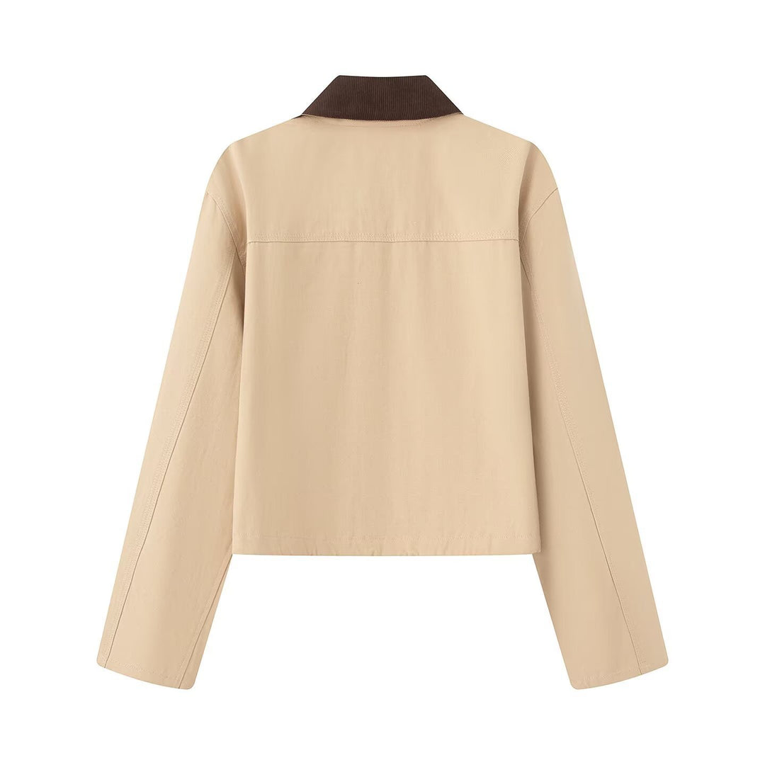 Damen lässige Jacke mit kontrastierendem Kragen und praktischen Taschen Drune