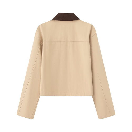 Drune | Damen Freizeitjacke mit Kontrastkragen & Taschen