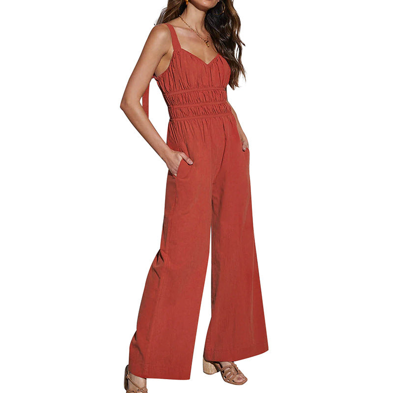 Damen eleganter Jumpsuit mit weitem Bein und verstellbaren Trägern Drune