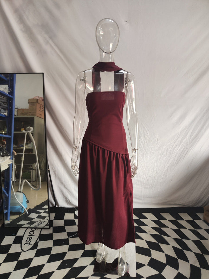 Damen Maxikleid mit schulterfreiem Design und dekorativem Wickelausschnitt Drune