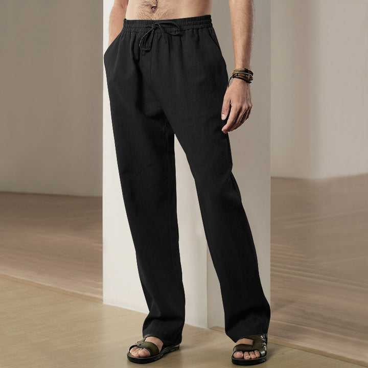 Herren Locker geschnittene Leinenhose mit Kordelzug und geradem Bein Drune