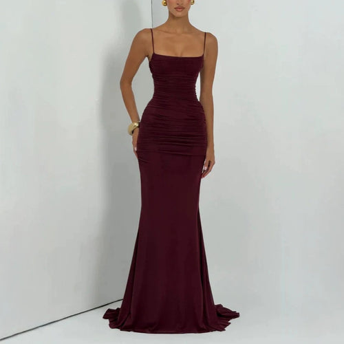Damen Elegantes Tailliertes Maxikleid mit Raffungen Drune