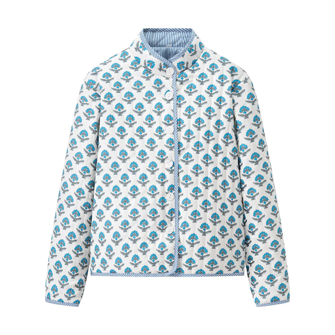 Damen nan leichte gesteppte Blusenjacke mit Stehkragen, Zierpaspel und floraler Allover‑Steppung Drune