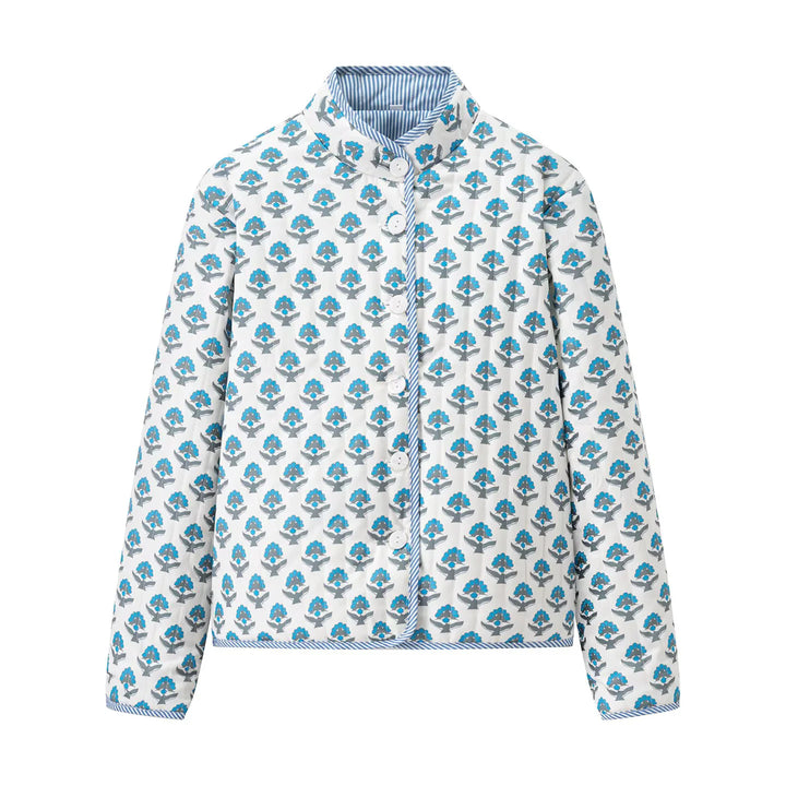 Damen nan leichte gesteppte Blusenjacke mit Stehkragen, Zierpaspel und floraler Allover‑Steppung Drune