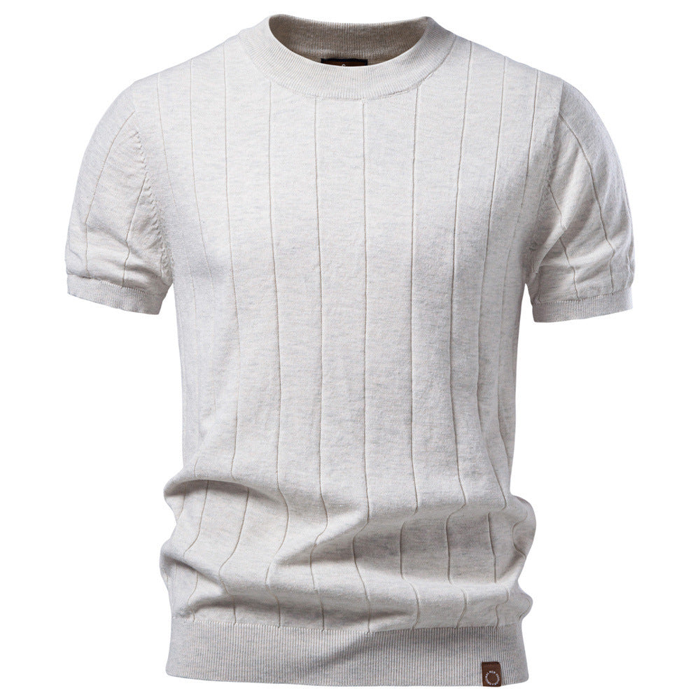Herren nan leichter Kurzarm-Strickpullover mit feiner Rippenstruktur und Rundhalsausschnitt Drune