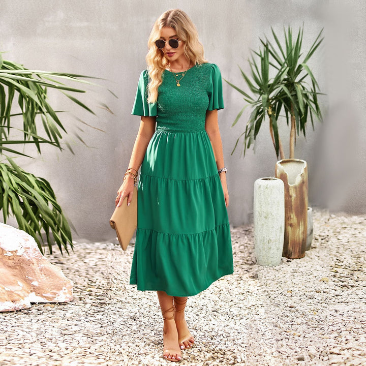 Damen Midikleid mit schwingendem Rüschensaum und elastischem Oberteil Drune