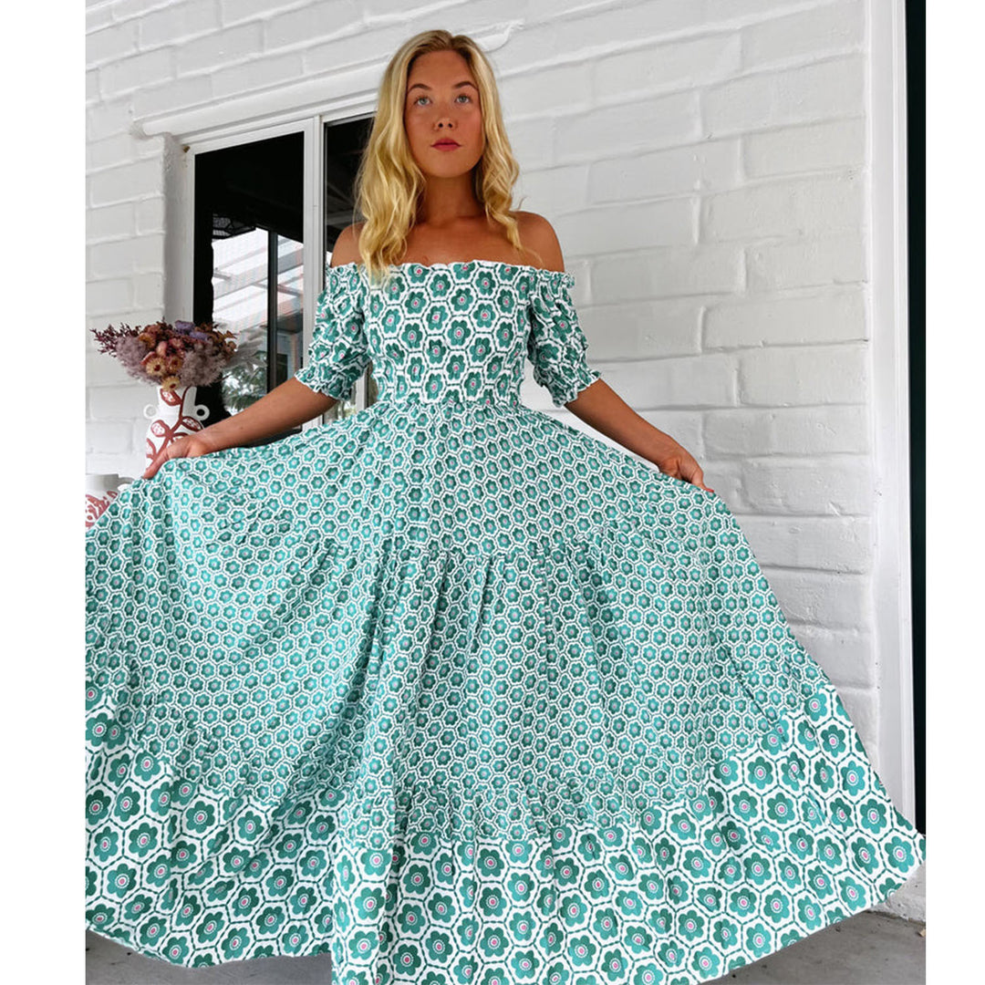 Damen Maxikleid mit charmanten Rüschendetails Drune