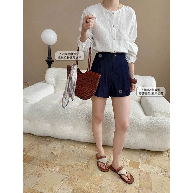 Damen lässige Shorts mit hohem Bund und praktischen Taschen Drune
