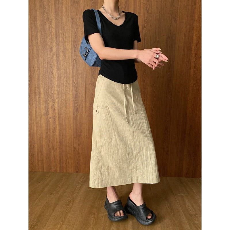 Damen Eleganter Maxirock mit praktischen Taschen Drune