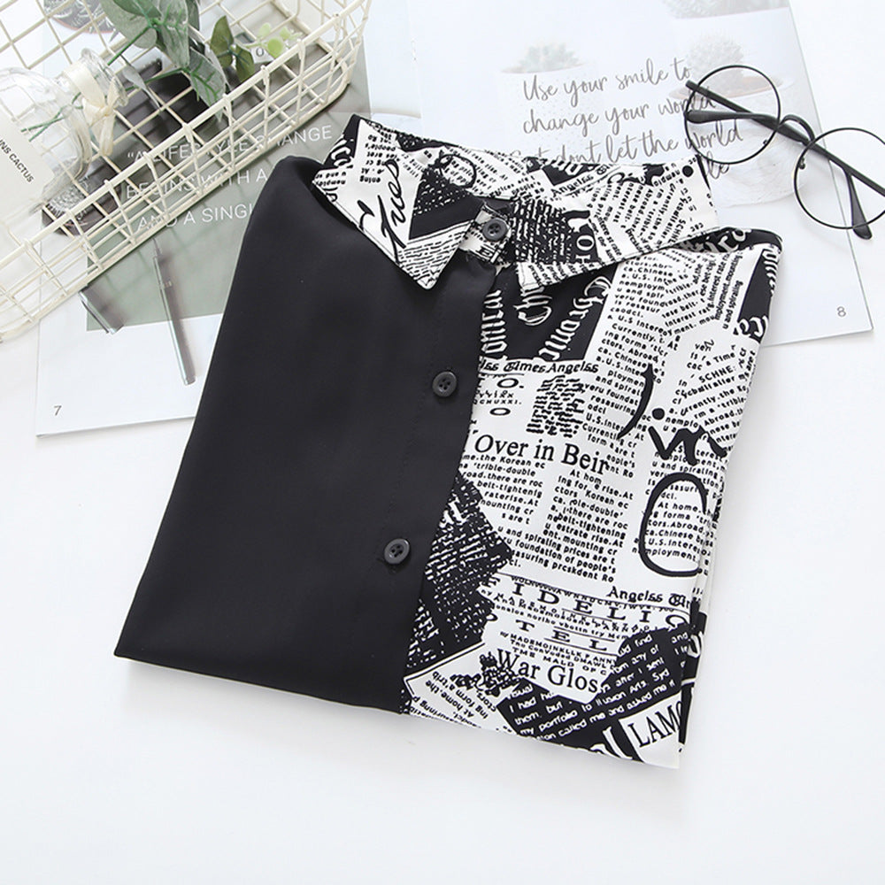 Damen Modische Bluse mit kreativem Druck Drune