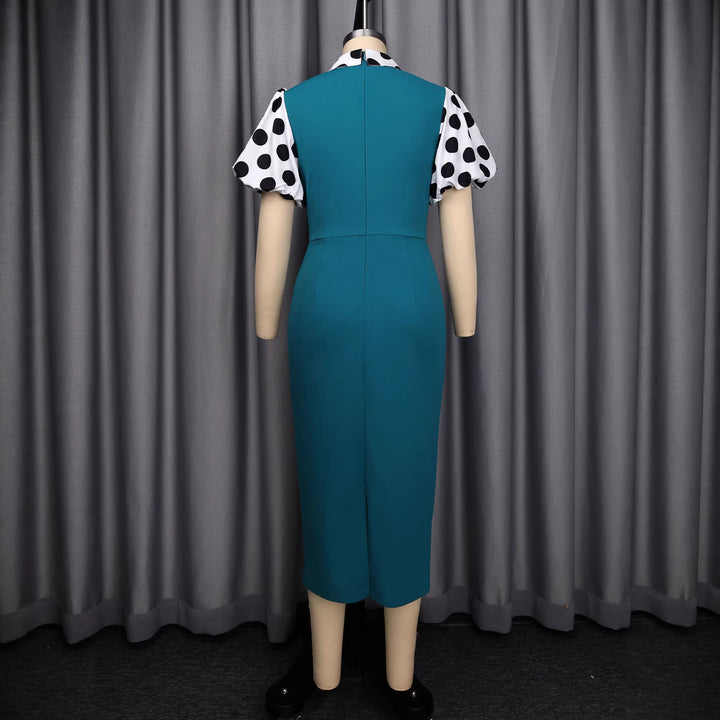 Damen figurbetontes Kleid mit Puffärmeln und Vintage-Kragen Drune