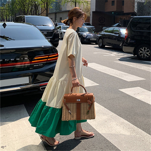 Damen Stufen-Maxi-Kleid mit Volants, Eingrifftaschen und lockerem Schnitt Drune