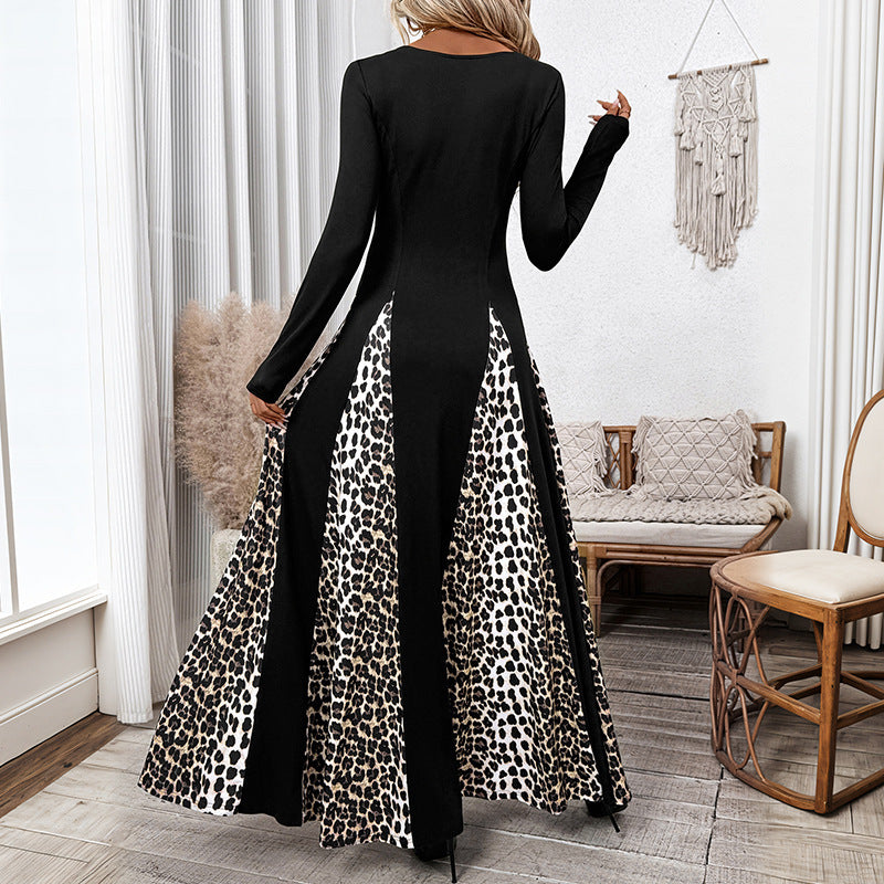 Damen Maxikleid mit Paneeloptik und kontrastierenden Leopard‑Print‑Einsätzen Drune