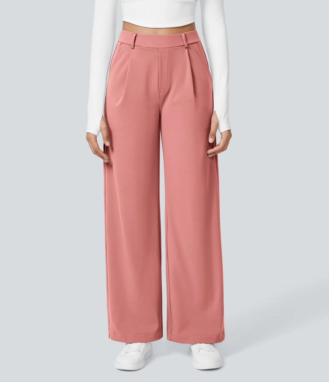 Damen Weite High‑Waist Palazzo‑Hose mit Bundfalten und Eingrifftaschen Drune