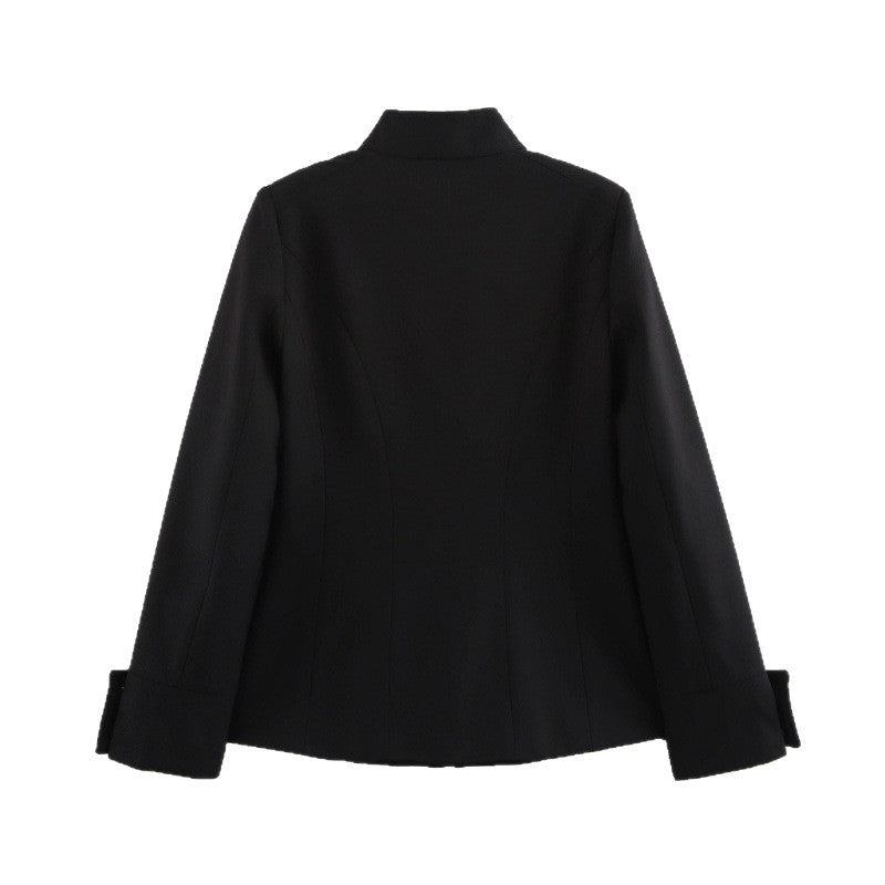 Damen elegante Jacke mit Stehkragen und goldenen Knopfdetails Drune