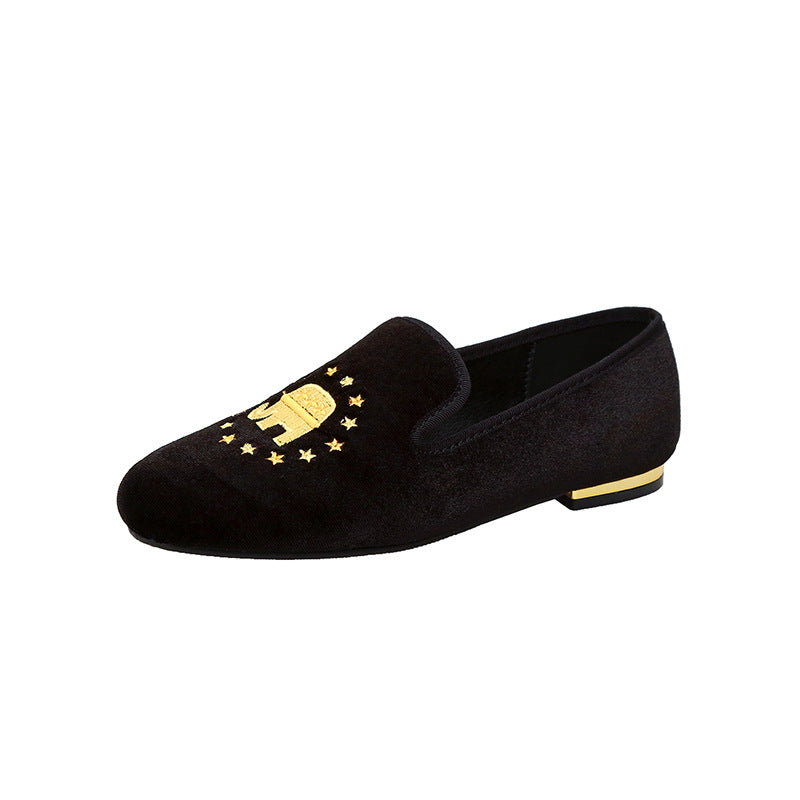 Damen Samt-Slipper mit Sonnenstickerei und goldener Absatzkappe Drune