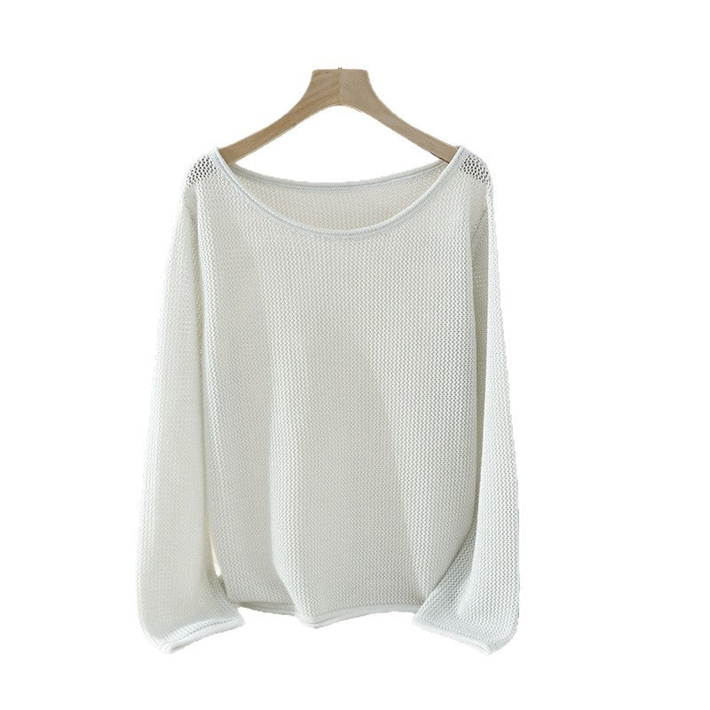 Damen Lockerer Feinstrick-Pullover mit U-Boot-Ausschnitt und Waffelstruktur Drune