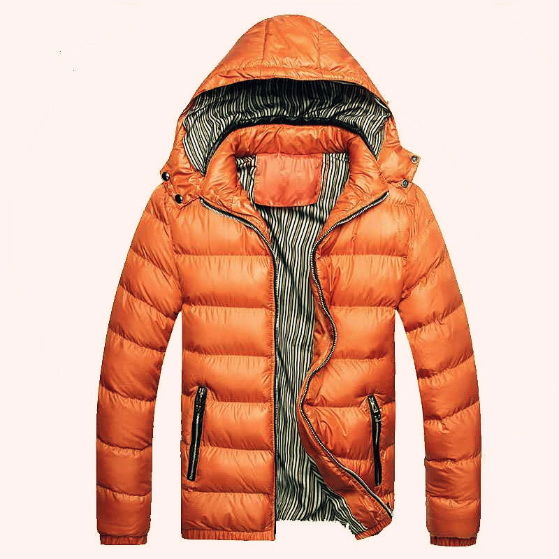 Herren Glänzende gesteppte Kapuzenjacke mit Thermo-Polsterung und gestreiftem Innenfutter Drune