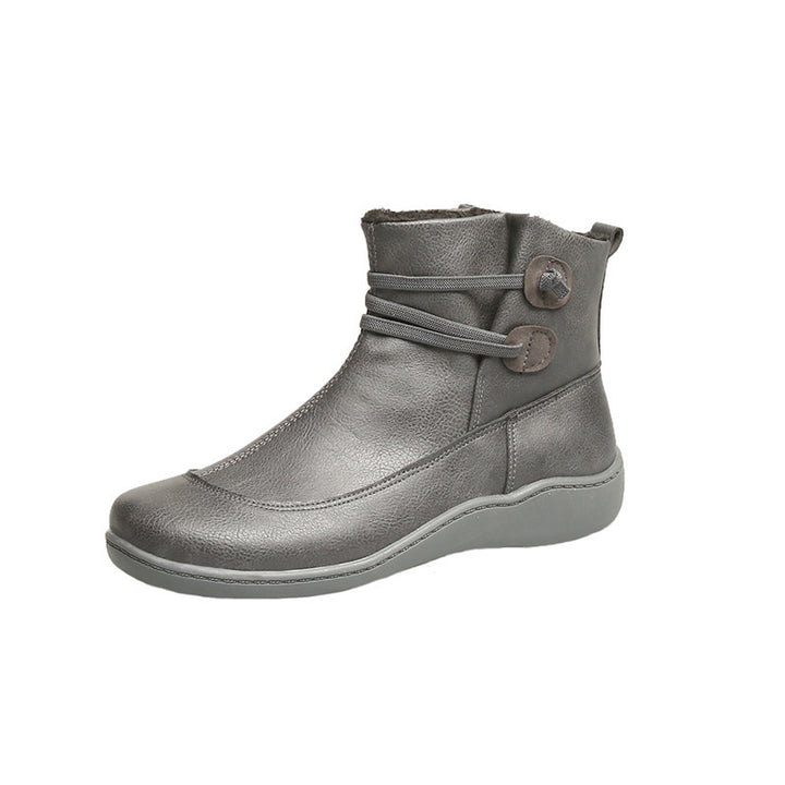 Damen nan gefütterte knöchelhohe Winterstiefelette mit elastischem Zierriemen, dekorativen Knopfdetails und rutschfester Leichtsohle Drune