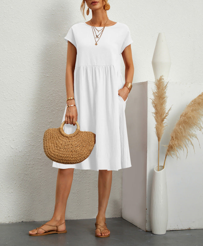 Damen Freizeitleinenkleid mit leichtem Schnitt und Taschen Drune