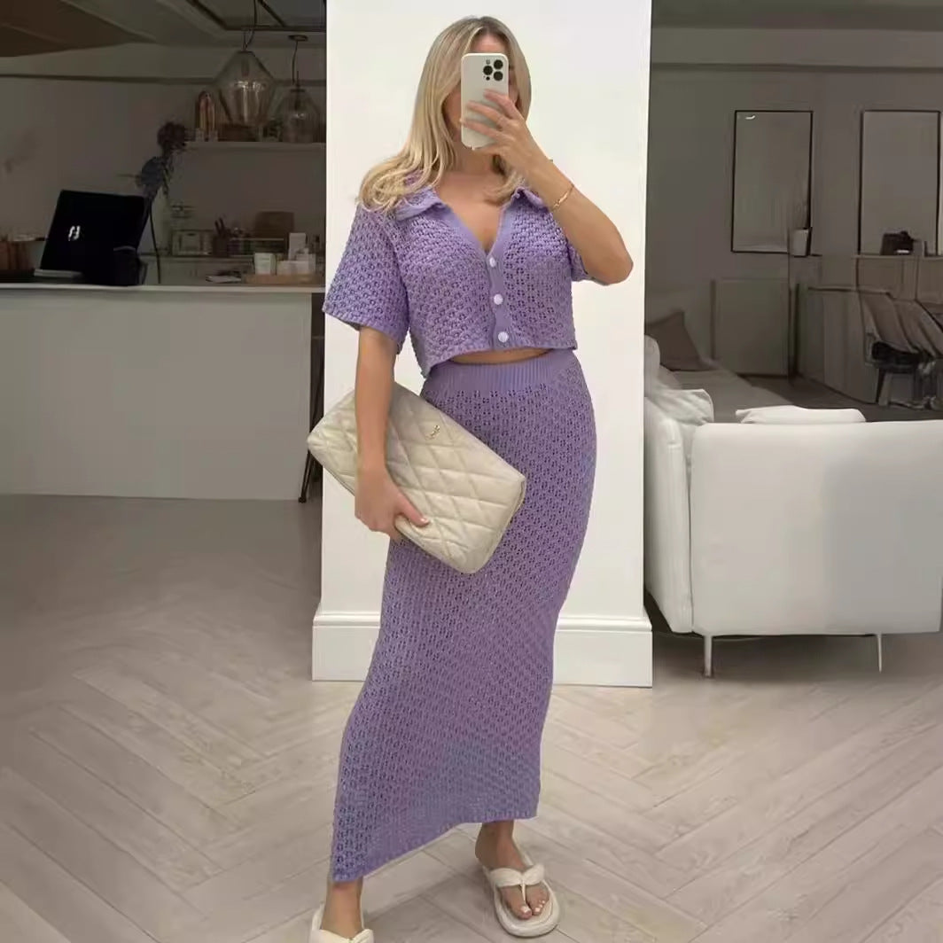 Damen Strick-Set mit offenem Cardigan und maxi Rock Drune