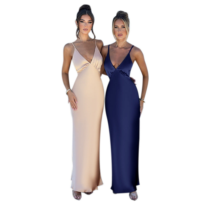 Damen Maxikleid mit elegantem V-Ausschnitt und feinen Spaghettiträgern Drune