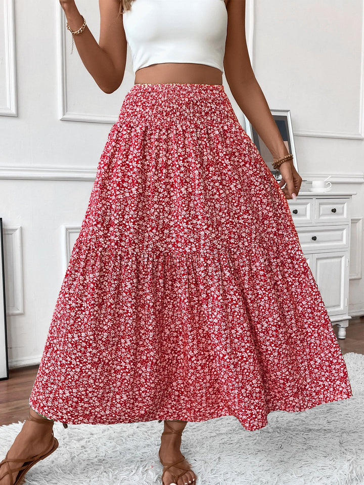 Damen Langer Rock mit floralem Print und elastischem Bund Drune