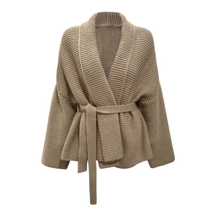 Damen Grobstrick Cardigan mit Gürtel und lockerem Schnitt Drune