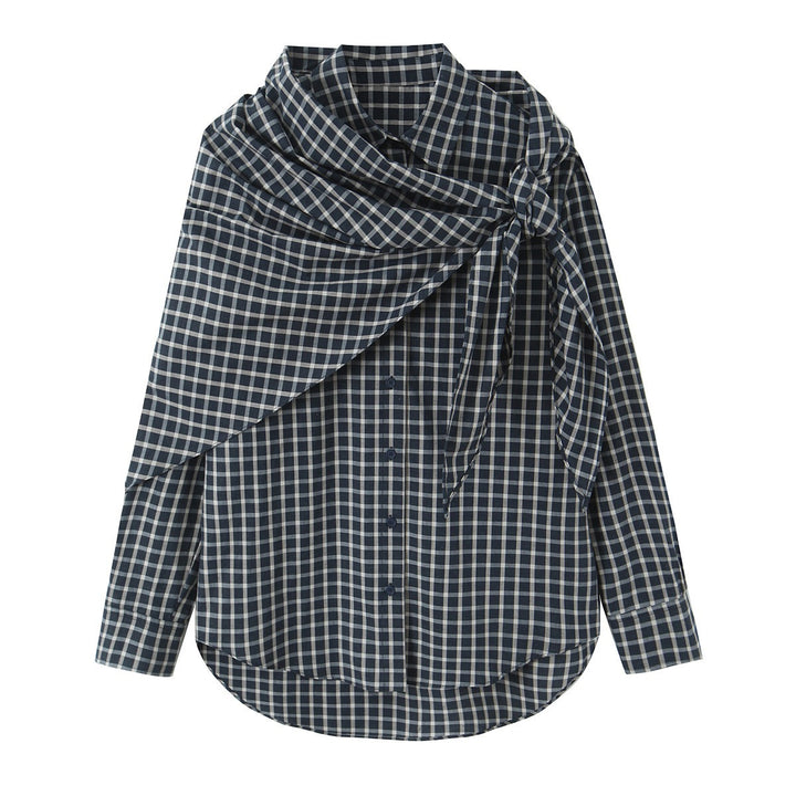Damen Kariertes Hemdblusen-Shirt mit asymmetrischem Tuchdetail Drune