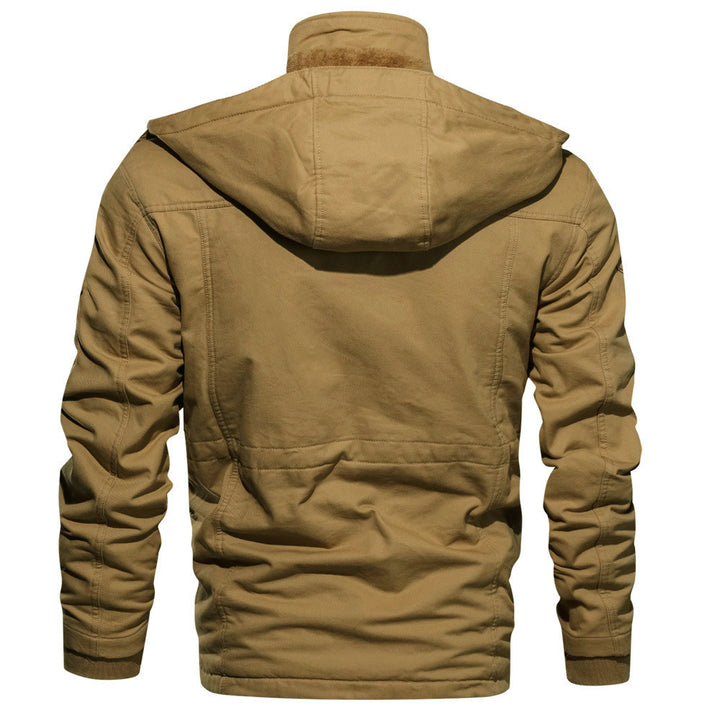 Herren Gefütterte Feldjacke aus Canvas mit Kapuze und Mehrfach-Taschen Drune