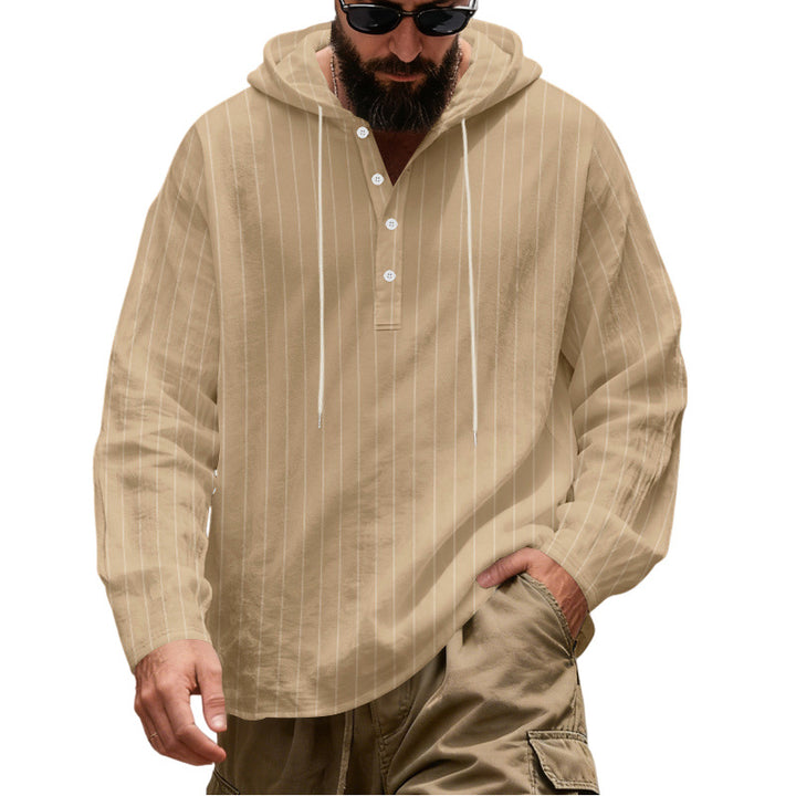 Herren Lässiges Kapuzen-Henleyshirt mit feinen Nadelstreifen und Knopfleiste Drune