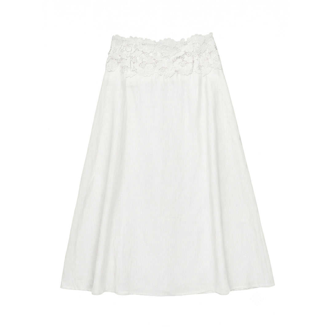 Damen Eleganter Leinenrock mit Spitzenbund Drune