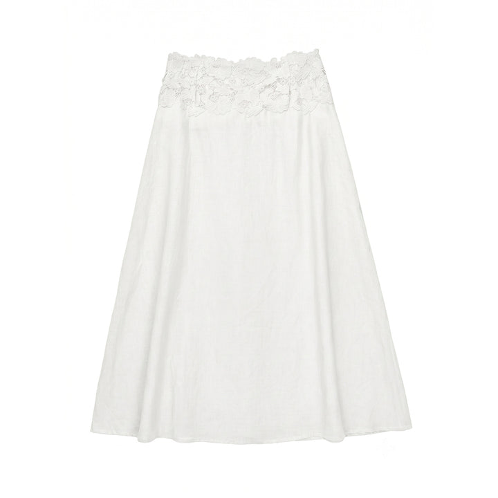Damen Eleganter Leinenrock mit Spitzenbund Drune
