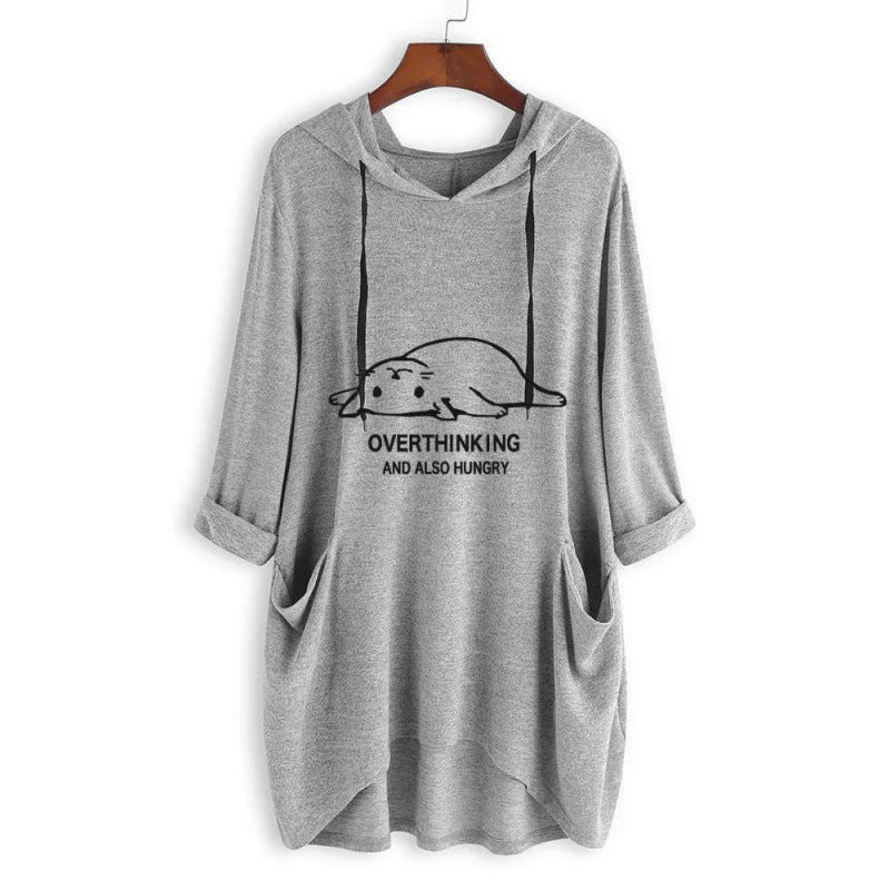 Damen Lässiges Kapuzenkleid mit Cartoon-Print, Oversize-Schnitt und Einschubtaschen Drune