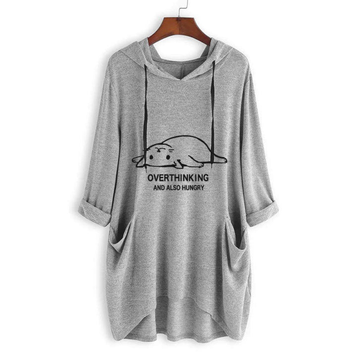 Damen Lässiges Kapuzenkleid mit Cartoon-Print, Oversize-Schnitt und Einschubtaschen Drune
