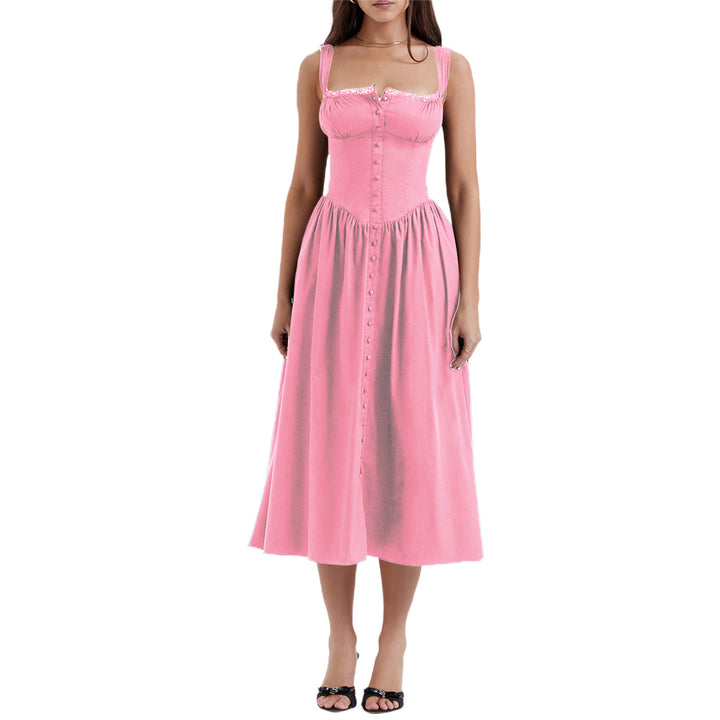 Damen Maxi-Kleid mit knöpfbarem Oberteil und schwingendem Rock Drune