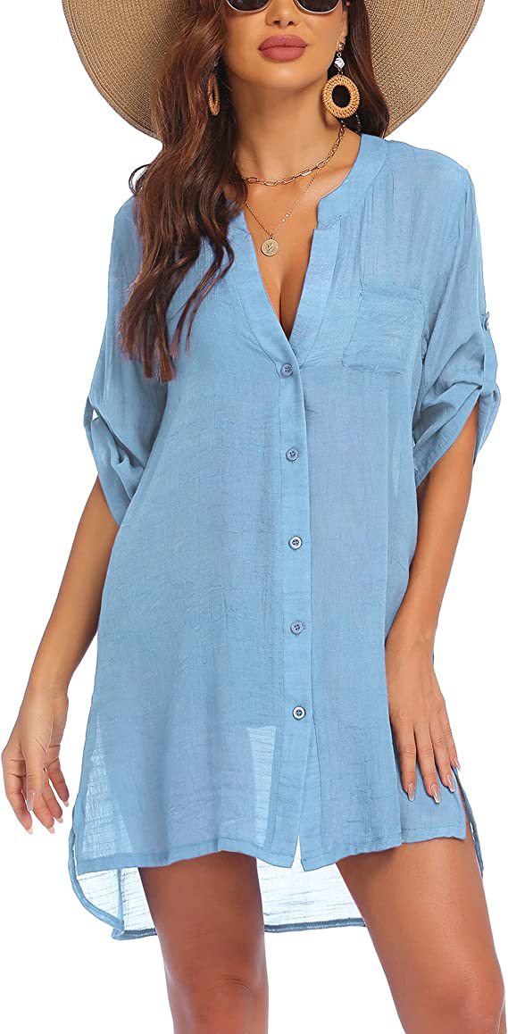 Damen lässiges Leinenhemd Kleid Drune