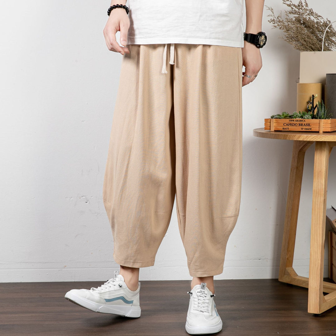 Herren Lässige Palazzo-Hose mit Kordelzug und konischem Knöchelabschluss Drune