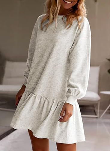 Damen Lässiges Sweatkleid mit voluminösen Ärmeln und Rüschensaum Drune