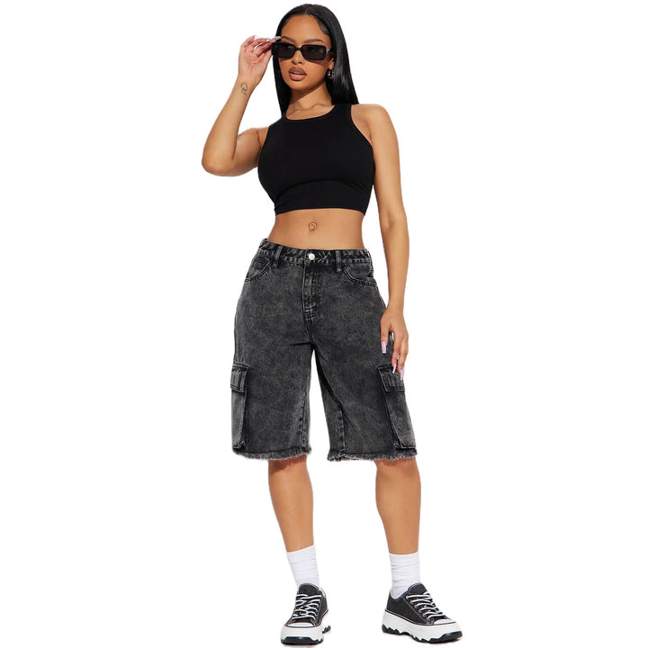 Damen Cargo-Shorts mit ausgefranstem Saum und praktischen Taschen Drune