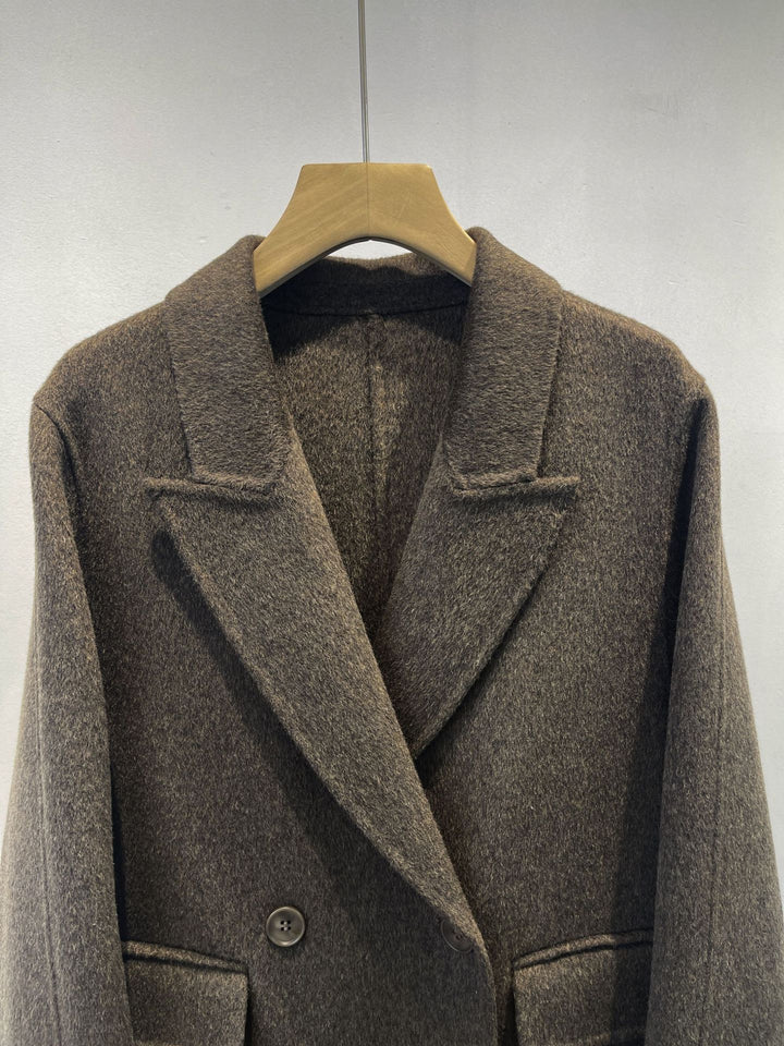 Damen Eleganter Wollmischung Peacoat Drune