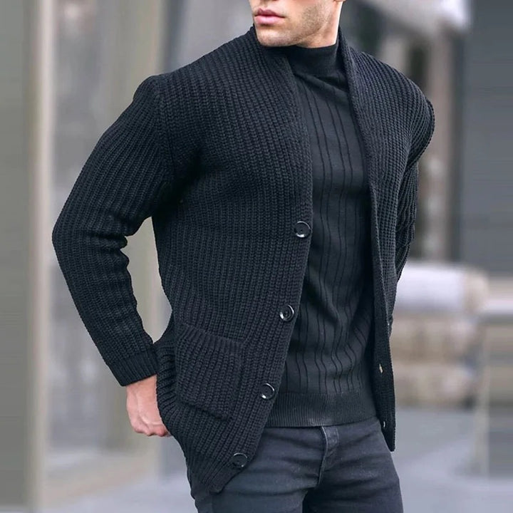 Herren Grobstrick-Cardigan mit Schalkragen und aufgesetzten Taschen Drune