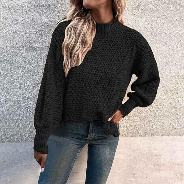 Damen Grobstrickpullover mit hohem Kragen und lässiger Passform Drune