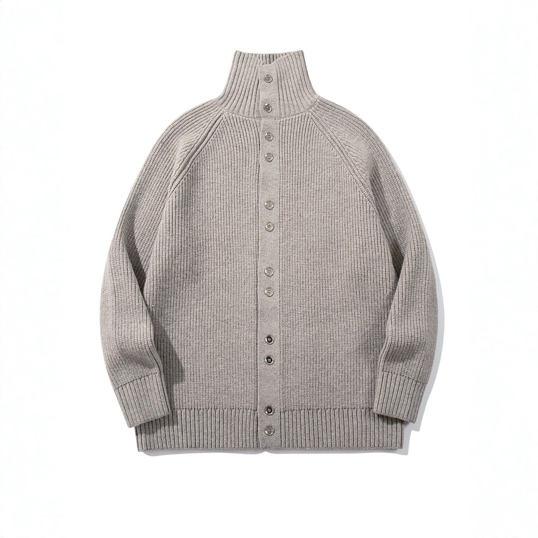 Damen Grobgestrickter Long-Cardigan mit Stehkragen und durchgehender Knopfleiste Drune