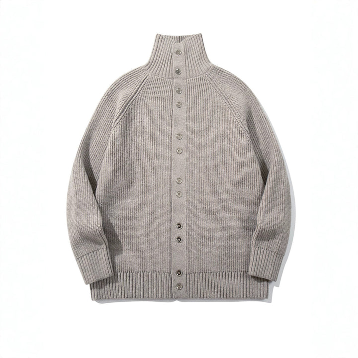 Damen Grobgestrickter Long-Cardigan mit Stehkragen und durchgehender Knopfleiste Drune