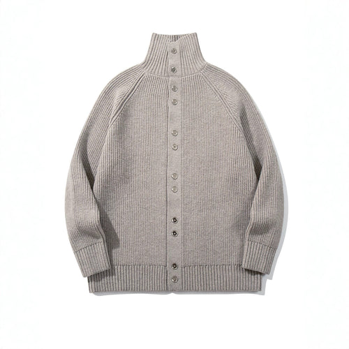 Damen Grobgestrickter Long-Cardigan mit Stehkragen und durchgehender Knopfleiste Drune