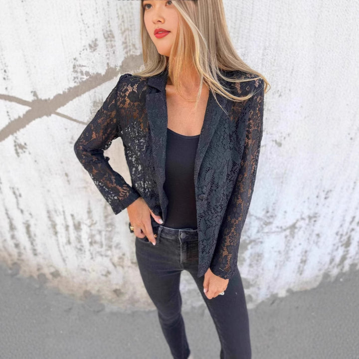 Damen transparente Spitzenjacke mit modernem Schnitt und elegantem Detail Drune