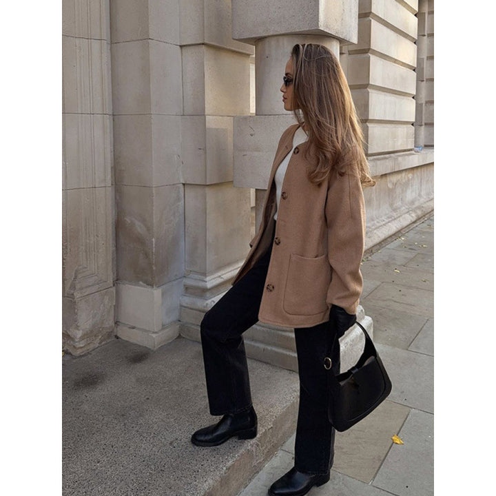 Damen elegante Wolljacke mit übergroßem Kragen Drune